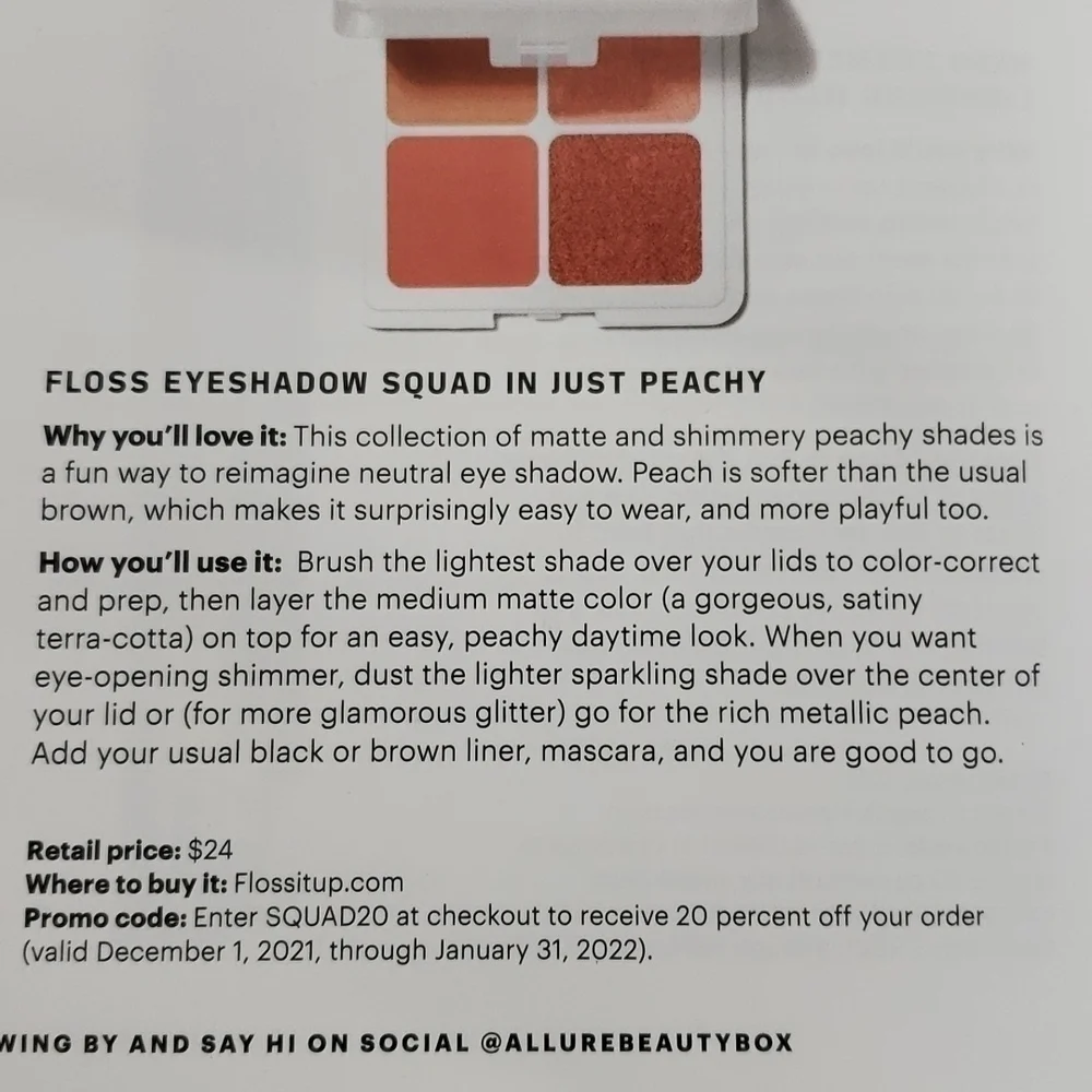 Floss Eyeshadow Quad Just Peachy New in Box Unused Full Size
